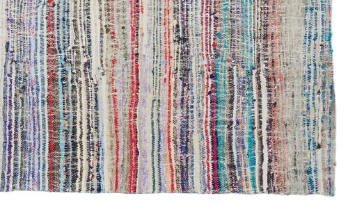 Girit White Striped Wool Handmade Area Rug 4'7" x 7'9"