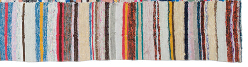 Girit Beige Striped Wool Handmade Area Rug 3'2" x 12'7"