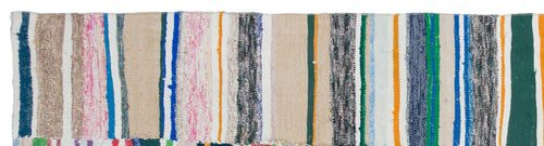 Girit Beige Striped Wool Handmade Area Rug 3'2" x 12'7"