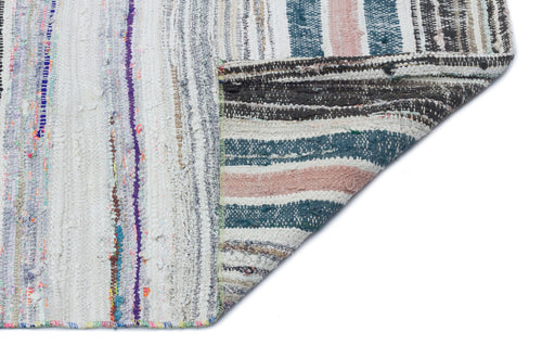 Girit Beige Striped Wool Handmade Area Rug 5'6" x 8'6"