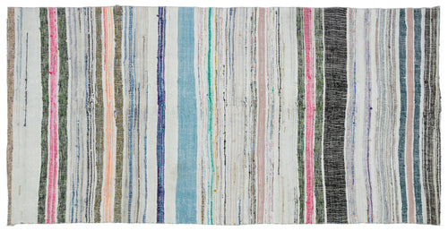 Girit Beige Striped Wool Handmade Area Rug 5'6" x 8'6"