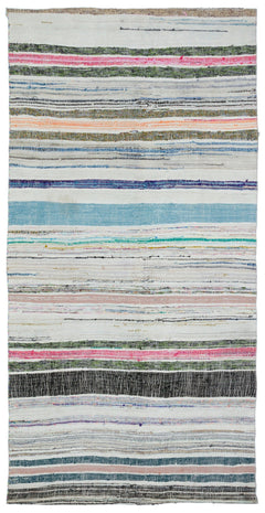 Girit Beige Striped Wool Handmade Area Rug 5'6" x 8'6"