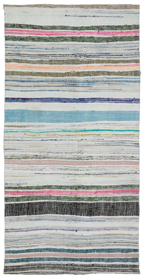 Girit Beige Striped Wool Handmade Area Rug 5'6" x 8'6"