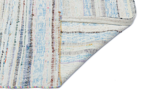 Girit Blue Striped Wool Handmade Area Rug 5'2" x 7'7"