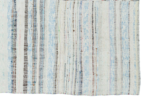 Girit Blue Striped Wool Handmade Area Rug 5'2" x 7'7"