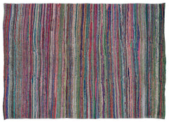 Girit Beige Striped Wool Handmade Area Rug 5'7" x 7'8"
