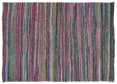 Girit Beige Striped Wool Handmade Area Rug 5'7" x 7'8"