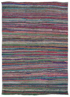 Girit Beige Striped Wool Handmade Area Rug 5'7" x 7'8"