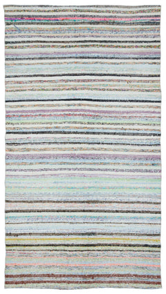 Girit Beige Striped Wool Handmade Area Rug 6'0" x 7'9"