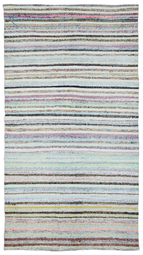 Girit Beige Striped Wool Handmade Area Rug 6'0" x 7'9"