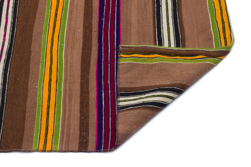 Girit Brown Striped Wool Handmade Area Rug 4'8" x 6'11"