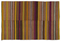 Girit Brown Striped Wool Handmade Area Rug 4'8" x 6'11"