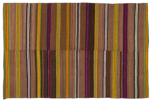 Girit Brown Striped Wool Handmade Area Rug 4'8" x 6'11"