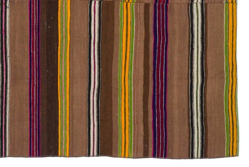 Girit Brown Striped Wool Handmade Area Rug 4'8" x 6'11"