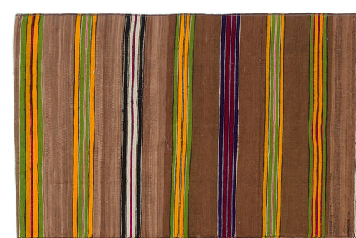 Girit Brown Striped Wool Handmade Area Rug 4'8" x 6'11"