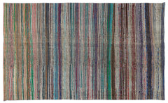 Girit Beige Striped Wool Handmade Area Rug 4'11" x 8'1"
