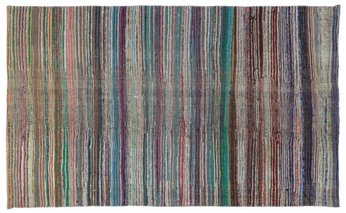 Girit Beige Striped Wool Handmade Area Rug 4'11" x 8'1"