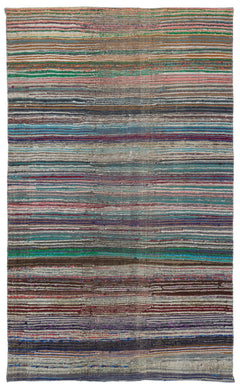 Girit Beige Striped Wool Handmade Area Rug 4'11" x 8'1"