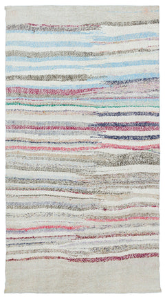 Girit Beige Striped Wool Handmade Area Rug 3'8" x 6'11"