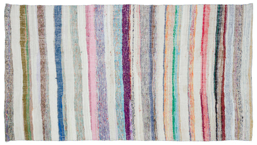 Girit 32178 Beige Striped Wool Handmade Area Rug 5'3" x 9'5"