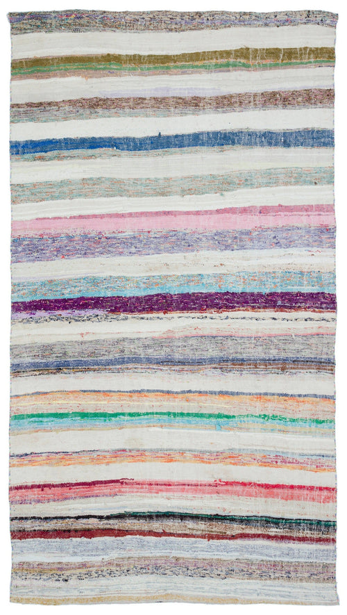 Girit 32178 Beige Striped Wool Handmade Area Rug 5'3" x 9'5"