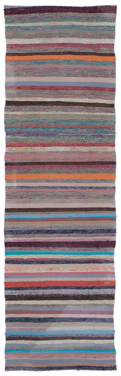 Girit Purple Striped Wool Handmade Area Rug 2'5" x 8'1"