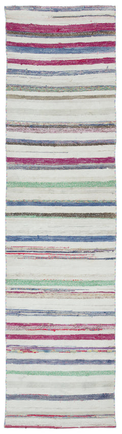 Girit Beige Striped Wool Handmade Area Rug 2'4" x 9'1"
