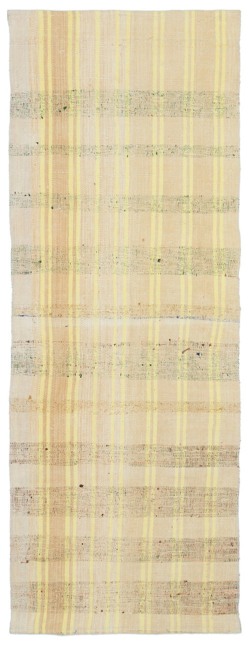 Girit Beige Striped Wool Handmade Area Rug 2'8" x 7'3"