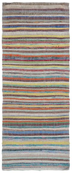 Girit Beige Striped Wool Handmade Area Rug 3'3" x 7'9"