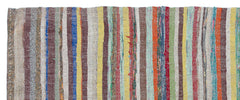 Girit Beige Striped Wool Handmade Area Rug 3'3" x 7'9"