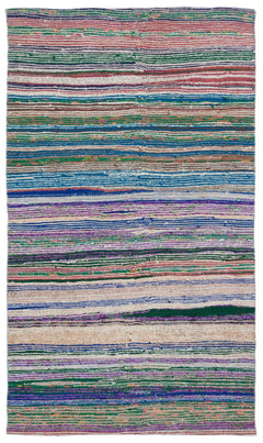 Girit Grey Striped Wool Handmade Area Rug 4'7" x 7'11"