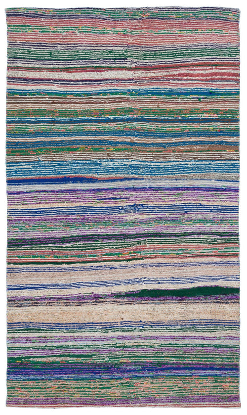 Girit Grey Striped Wool Handmade Area Rug 4'7" x 7'11"