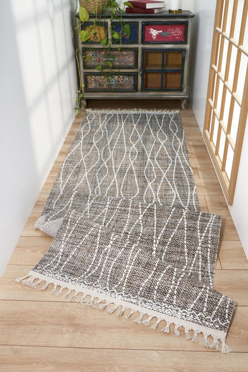 Machine Made Area Rug – Fremont Brown Geometric Cotton Yarn Carpet for Living Room