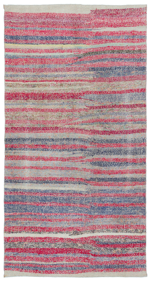 Girit Pink Striped Wool Handmade Area Rug 4'5" x 8'5"