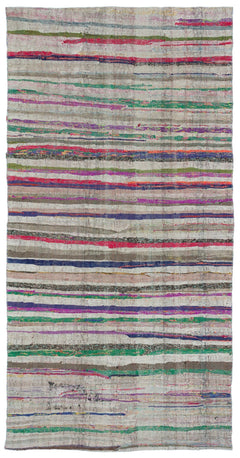 Girit Beige Striped Wool Handmade Area Rug 4'9" x 9'10"