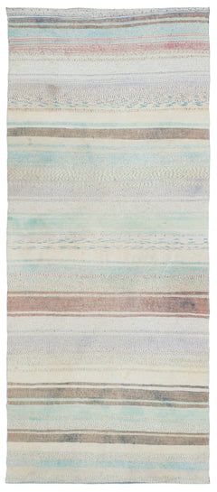 Girit 32202 Beige Striped Wool Handmade Area Rug 4'1" x 9'10"