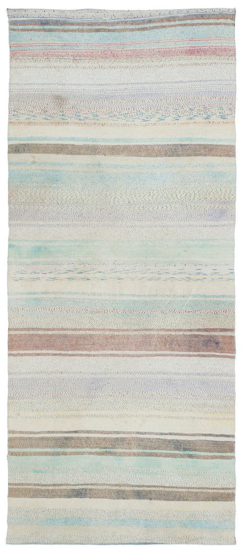 Girit 32202 Beige Striped Wool Handmade Area Rug 4'1" x 9'10"