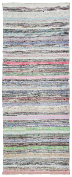 Girit Beige Striped Wool Handmade Area Rug 4'5" x 11'2"