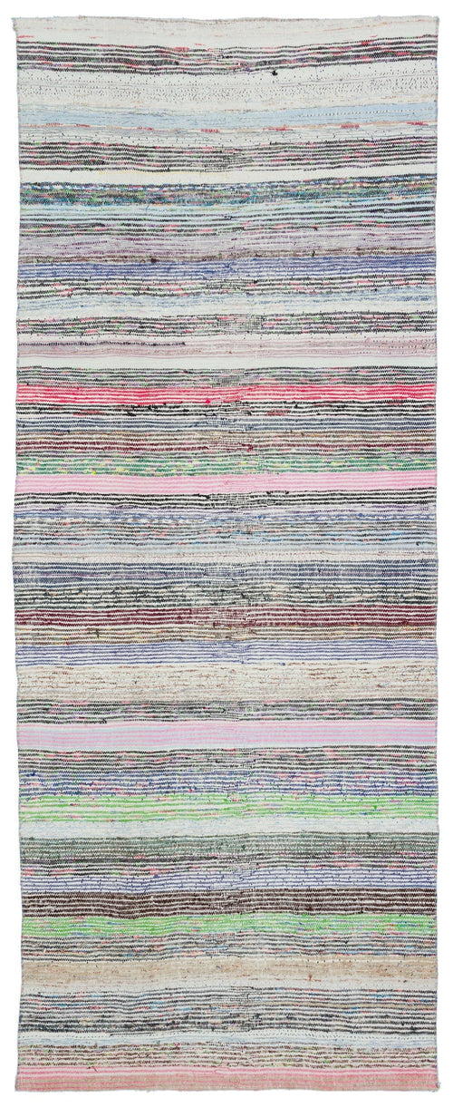Girit Beige Striped Wool Handmade Area Rug 4'5" x 11'2"