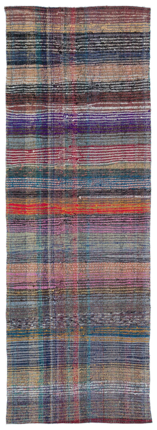 Girit Grey Striped Wool Handmade Area Rug 3'5" x 10'2"
