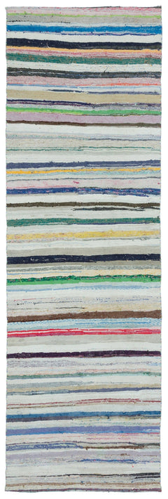 Girit Beige Striped Wool Handmade Area Rug 6'5" x 8'9"