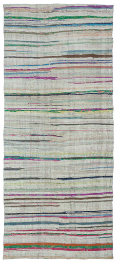 Girit Beige Striped Wool Handmade Area Rug 5'8" x 13'1"