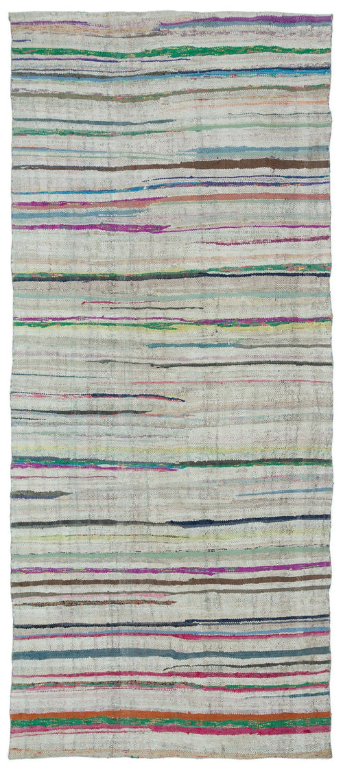 Girit Beige Striped Wool Handmade Area Rug 5'8" x 13'1"
