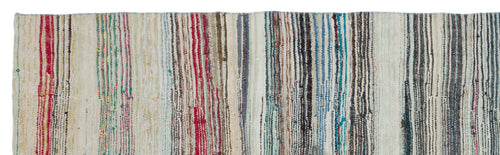 Girit Beige Striped Wool Handmade Area Rug 6'9" x 7'11"