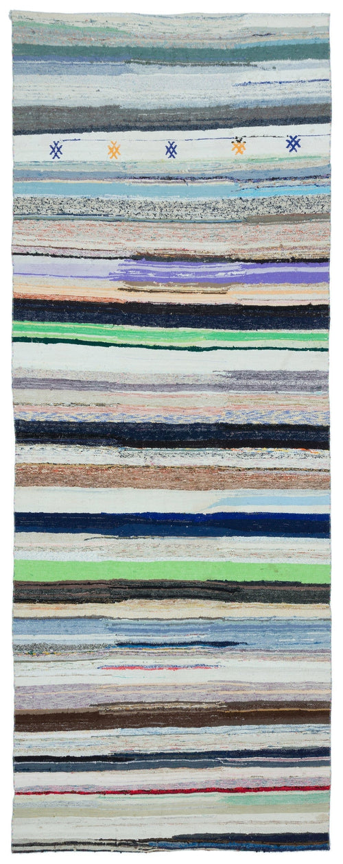 Girit Beige Striped Wool Handmade Area Rug 5'5" x 14'3"