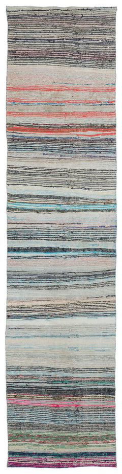 Girit Beige Striped Wool Handmade Area Rug 4'11" x 9'2"