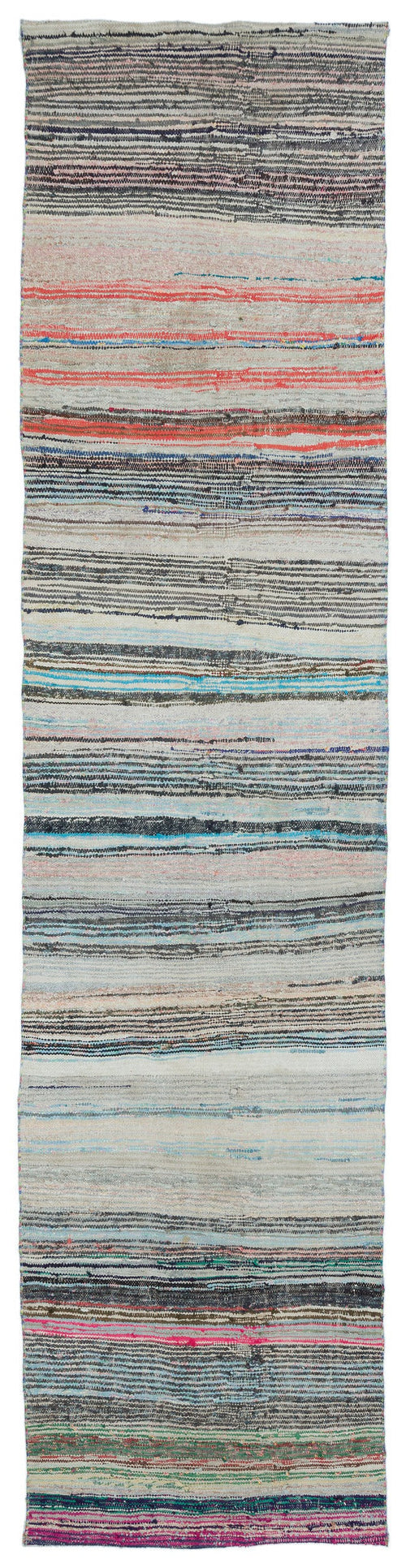 Girit Beige Striped Wool Handmade Area Rug 4'11" x 9'2"
