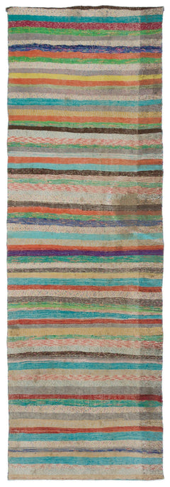 Girit Beige Striped Wool Handmade Area Rug 4'6" x 13'7"