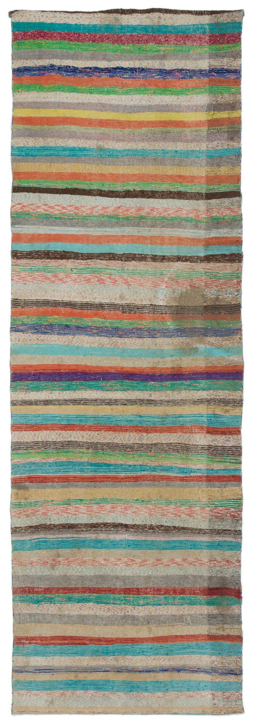 Girit Beige Striped Wool Handmade Area Rug 4'6" x 13'7"