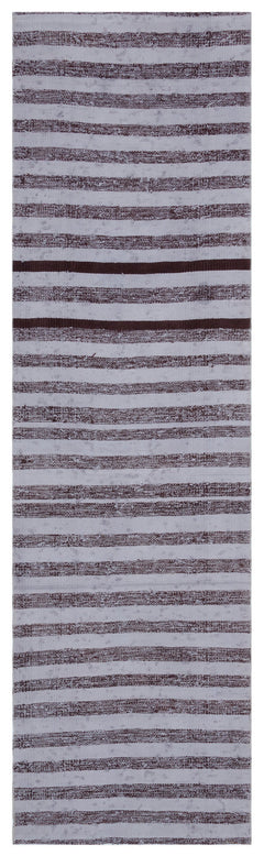 Girit Purple Striped Wool Handmade Area Rug 2'4" x 8'0"